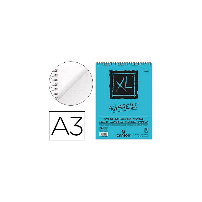 Bloc dibujo acuarela canson xl aquarelle grano fino din a3 microperforado espiral 29,7x42 cm 30 hojas 300 gr/m2 Bloc dibujo acuarela canson xl aquarelle grano fino din a3 microperforado espiral 29,7x42 cm 30 hojas 300 gr/m2