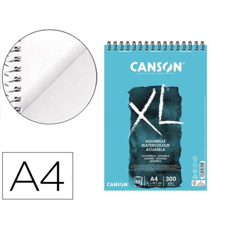 Bloc dibujo acuarela canson xl aquarelle grano fino din a4 microperforado espiral 21x29,7 cm 30 hojas 300 gr/m2