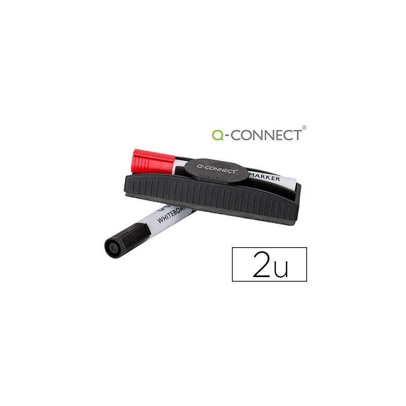 Borrador q-connect magnetico con rotulador rojo y negro para pizarra blanca