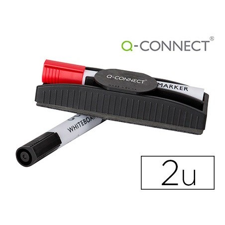 Borrador q-connect magnetico con rotulador rojo y negro para pizarra blanca