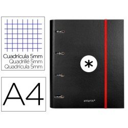 Carpeta con recambio antartik a4 cuadro 5mm forrada 4 anillas 40mm redondas con solapa color negra