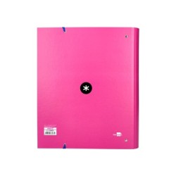 Carpeta con recambio antartik a4 cuadro 5mm forrada 4 anillas 40mm redondas con solapa color rosa
