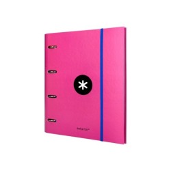 Carpeta con recambio antartik a4 cuadro 5mm forrada 4 anillas 40mm redondas con solapa color rosa