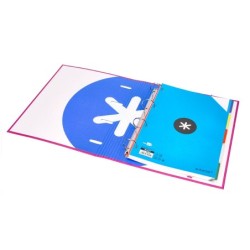 Carpeta con recambio antartik a4 cuadro 5mm forrada 4 anillas 40mm redondas con solapa color rosa