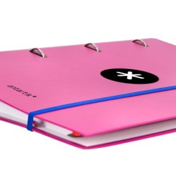 Carpeta con recambio antartik a4 cuadro 5mm forrada 4 anillas 40mm redondas con solapa color rosa