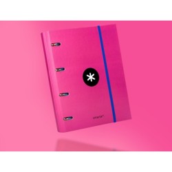 Carpeta con recambio antartik a4 cuadro 5mm forrada 4 anillas 40mm redondas con solapa color rosa
