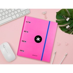 Carpeta con recambio antartik a4 cuadro 5mm forrada 4 anillas 40mm redondas con solapa color rosa