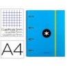 Carpeta con recambio antartik a4 cuadro 5mm forrada 4 anillas 40mm redondas con solapa color azul