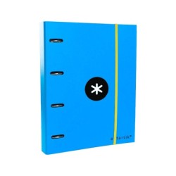 Carpeta con recambio antartik a4 cuadro 5mm forrada 4 anillas 40mm redondas con solapa color azul
