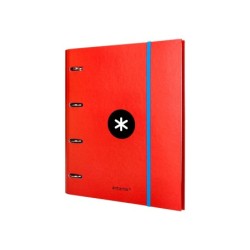 Carpeta con recambio antartik a4 cuadro 5mm forrada 4 anillas 40mm redondas con solapa color rojo