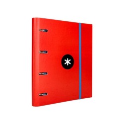 Carpeta con recambio antartik a4 cuadro 5mm forrada 4 anillas 40mm redondas con solapa color rojo
