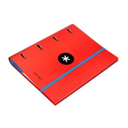 Carpeta con recambio antartik a4 cuadro 5mm forrada 4 anillas 40mm redondas con solapa color rojo