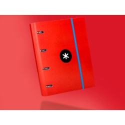 Carpeta con recambio antartik a4 cuadro 5mm forrada 4 anillas 40mm redondas con solapa color rojo