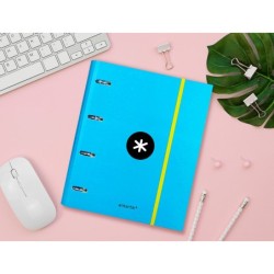 Carpeta con recambio antartik a4 cuadro 5mm forrada 4 anillas 40mm redondas con solapa color azul