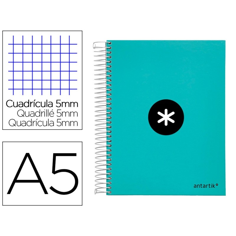 Cuaderno espiral a5 micro antartik tapa forrada120h 90 gr cuadro 5 mm 5 banda6 taladros color menta Cuaderno espiral a5 micro antartik tapa forrada120h 90 gr cuadro 5 mm 5 banda6 taladros color menta
