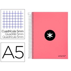 Cuaderno espiral a5 micro antartik tapa forrada120h 90 gr cuadro 5 mm 5 band 6 taladros color coral