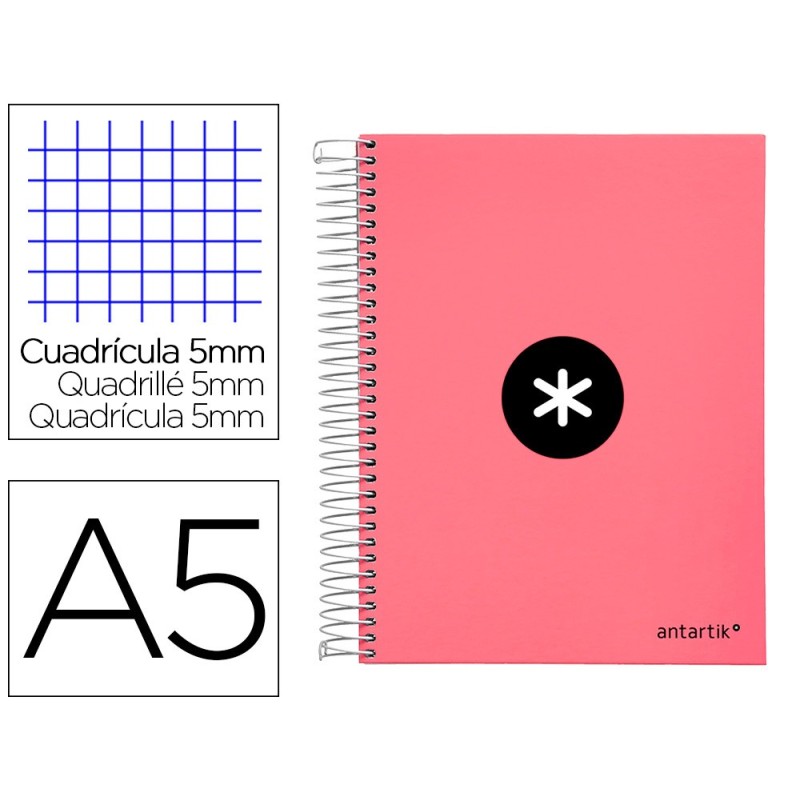 Cuaderno espiral a5 micro antartik tapa forrada120h 90 gr cuadro 5 mm 5 band 6 taladros color coral Cuaderno espiral a5 micro antartik tapa forrada120h 90 gr cuadro 5 mm 5 band 6 taladros color coral
