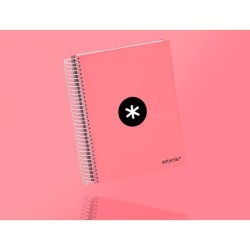 Cuaderno espiral a5 micro antartik tapa forrada120h 90 gr cuadro 5 mm 5 band 6 taladros color coral