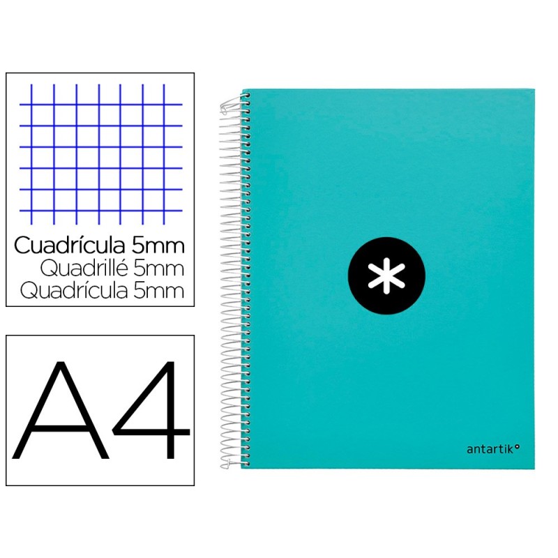 Cuaderno espiral a4 micro antartik tapa forrada 120h 90 gr cuadro 5mm 5 bandas 4 taladros color menta Cuaderno espiral a4 micro antartik tapa forrada 120h 90 gr cuadro 5mm 5 bandas 4 taladros color menta