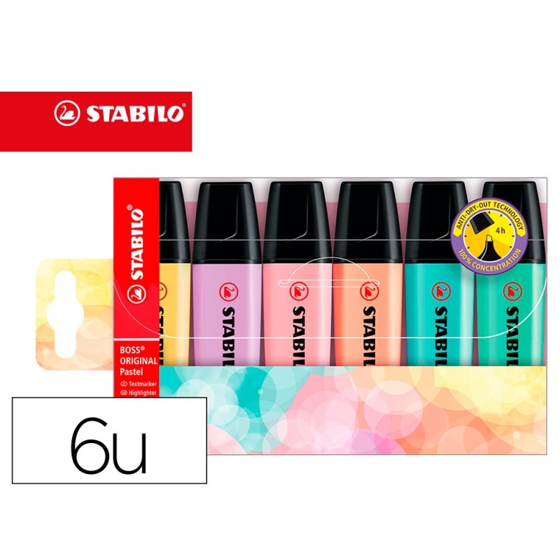 Rotulador stabilo boss pastel fluorescente 70 estuche de 6 unidades surtidas