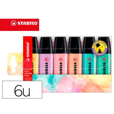 Rotulador stabilo boss pastel fluorescente 70 estuche de 6 unidades surtidas
