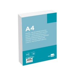 Papel liderpapel a4 80g/m2 liso microperforado en dos partes iguales paquete de 500 hojas