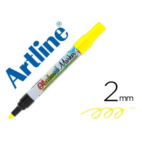 Rotulador artline glass marker especial cristal borrable en seco o humedo color amarillo fluor