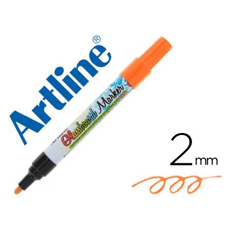 Rotulador artline glass marker especial cristal borrable en seco o humedo color naranja fluor