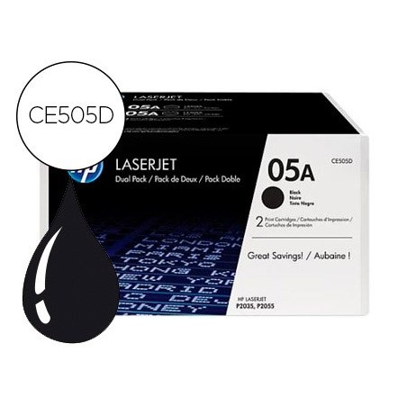 Toner hp 05a laserjet p2033 / 2035 / 2036 / 2037 / 2054 / 2055 / 2056 / 2057 negro pack de 2 unidades 2.300 pag