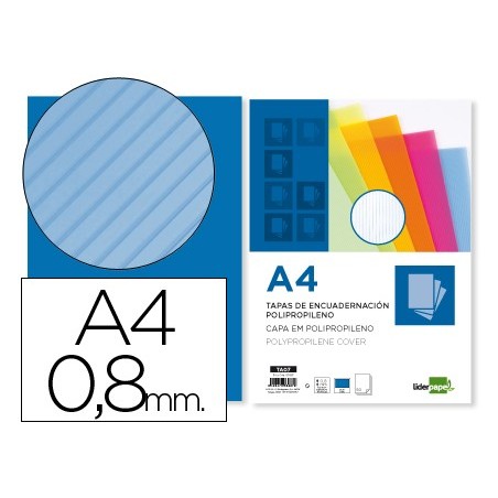 Tapa encuadernacion liderpapel polipropileno ondulado a4 0.8 mm azul paquete de 50 unidades