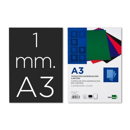 Tapa encuadernacion liderpapel carton a3 1mm negra paquete de 50 unidades