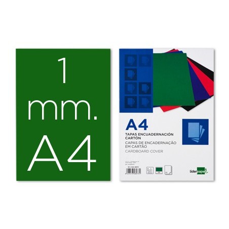 Tapa encuadernacion liderpapel carton a4 1mm verde paquete de 50 unidades