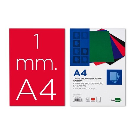 Tapa encuadernacion liderpapel carton a4 1mm roja paquete de 50 unidades