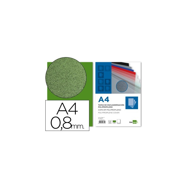 Tapa encuadernacion liderpapel polipropileno a4 0.8mm verde opaco paquete de 50 unidades