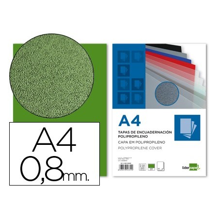 Tapa encuadernacion liderpapel polipropileno a4 0.8mm verde opaco paquete de 50 unidades