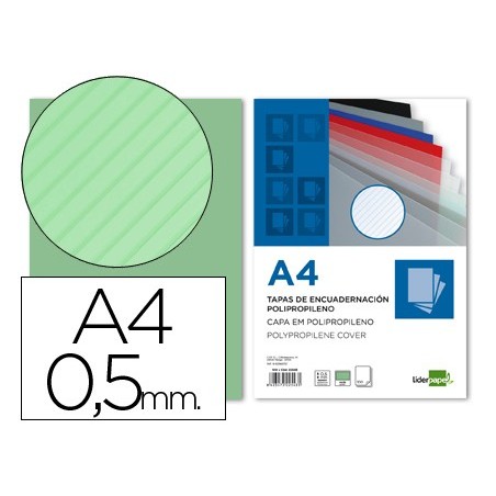 Tapa encuadernacion liderpapel polipropileno rayado a4 0.5mm verde paquete de 100 unidades