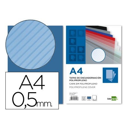 Tapa encuadernacion liderpapel polipropileno rayado a4 0.5mm azul paquete de 100 unidades