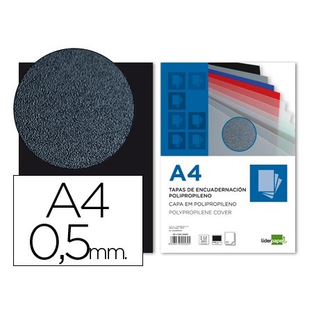 Tapa encuadernacion liderpapel polipropileno a4 0.5mm negro opaco paquete de 100 unidades