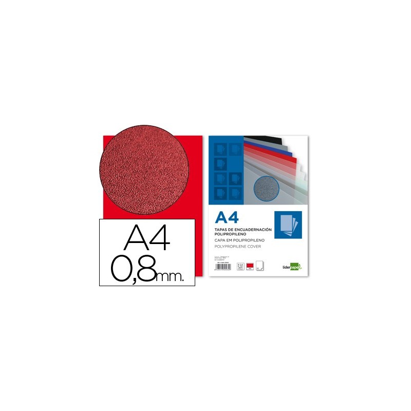 Tapa encuadernacion liderpapel polipropileno a4 0.8mm rojo opaco paquete de 50 unidades