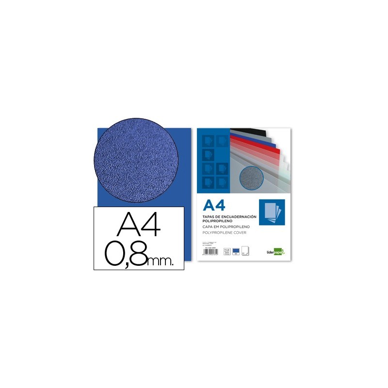 Tapa encuadernacion liderpapel polipropileno a4 0.8mm azul opaco paquete de 50 unidades