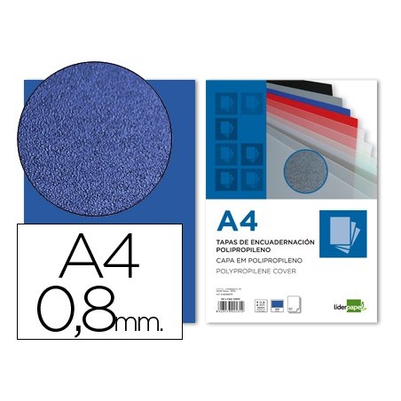 Tapa encuadernacion liderpapel polipropileno a4 0.8mm azul opaco paquete de 50 unidades