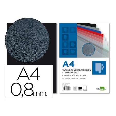 Tapa encuadernacion liderpapel polipropileno a4 0.8mm negro opaco paquete de 50 unidades
