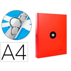 Carpeta antartik a4 forrada 4 anillas 25 mm redondas color rojo
