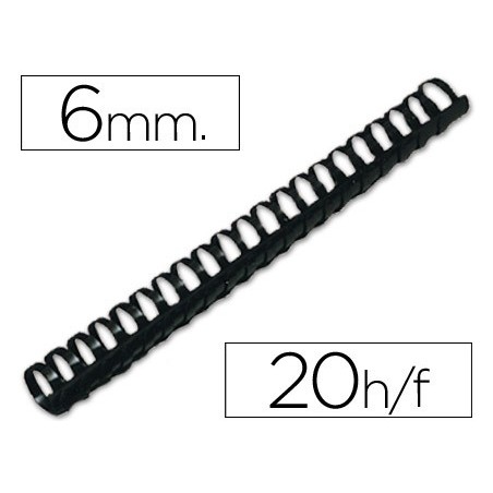 Canutillo q-connect redondo 6 mm plastico negro capacidad 20 hojas caja de 100 unidades