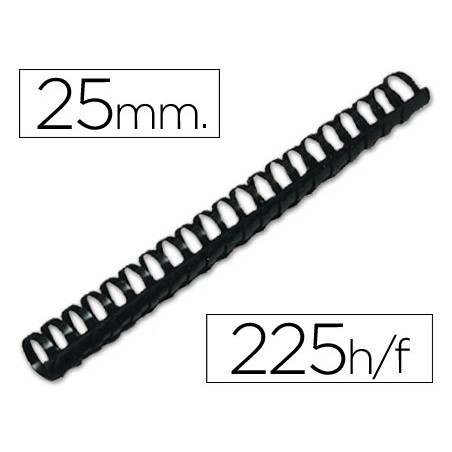 Canutillo q-connect redondo 25 mm plastico negro capacidad 225 hojas caja de 50 unidades