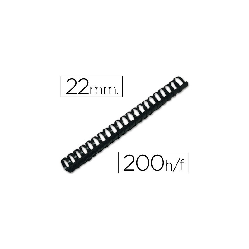 Canutillo q-connect redondo 22 mm plastico negro capacidad 200 hojas caja de 50 unidades