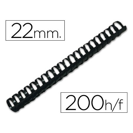 Canutillo q-connect redondo 22 mm plastico negro capacidad 200 hojas caja de 50 unidades