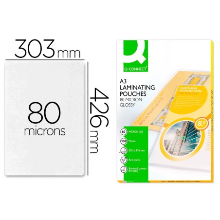 Bolsa de plastificar q-connect 303 x 426 mm 80 mc din a3 caja de 100 unidades