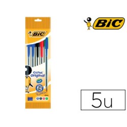 Boligrafo bic cristal original bolsa de 5 unidades colores surtidos 2 azul /1 negro /1 rojo /1 verde