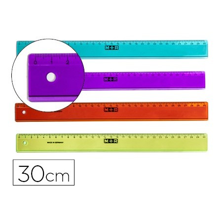 Regla mr 30 cm plastico graduada y biselada colores surtidos